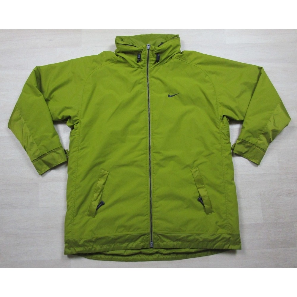 Vintage 90s Nike Full Zip Parka Coat Men's (L) Zip-In Hood‎ Chartreuse